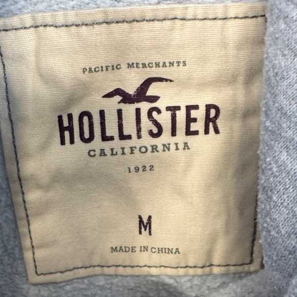 Hollister Vintage Size M Gray and Cream Hoodie Embroidered Logo Y2K - Picture 2 of 6